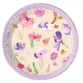 Watercolor Flowers, Virág papírtányér 8 db-os 20 cm
