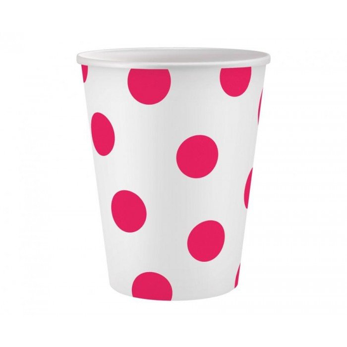 Magenta Polka Dots, Vörös papír pohár 6 db-os 250 ml