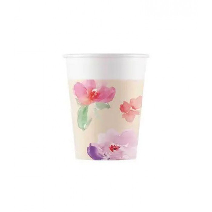 Watercolor Flowers, Virág papír pohár 8 db-os 200 ml Watercolor Flowers, Virág papír pohár 8 db-os 200 ml