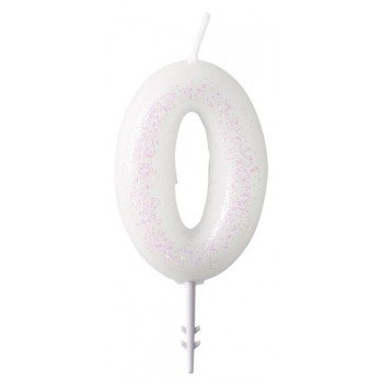 White, Fehér csillámos gyertya 0-ás 6,5 cm White, Fehér csillámos gyertya 0-ás 6,5 cm