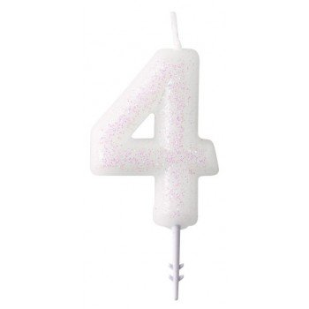 White, Fehér csillámos gyertya 4-es 6,5 cm White, Fehér csillámos gyertya 4-es 6,5 cm
