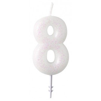 White, Fehér csillámos gyertya 8-as 6,5 cm White, Fehér csillámos gyertya 8-as 6,5 cm