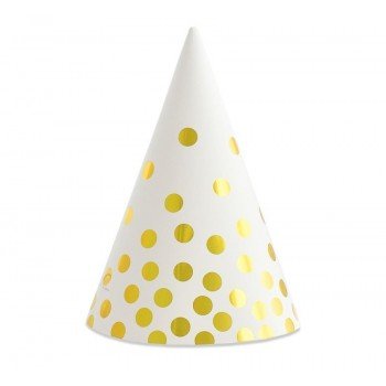 White with Gold Dots, Fehér parti kalap, csákó 6 db-os White with Gold Dots, Fehér parti kalap, csákó 6 db-os