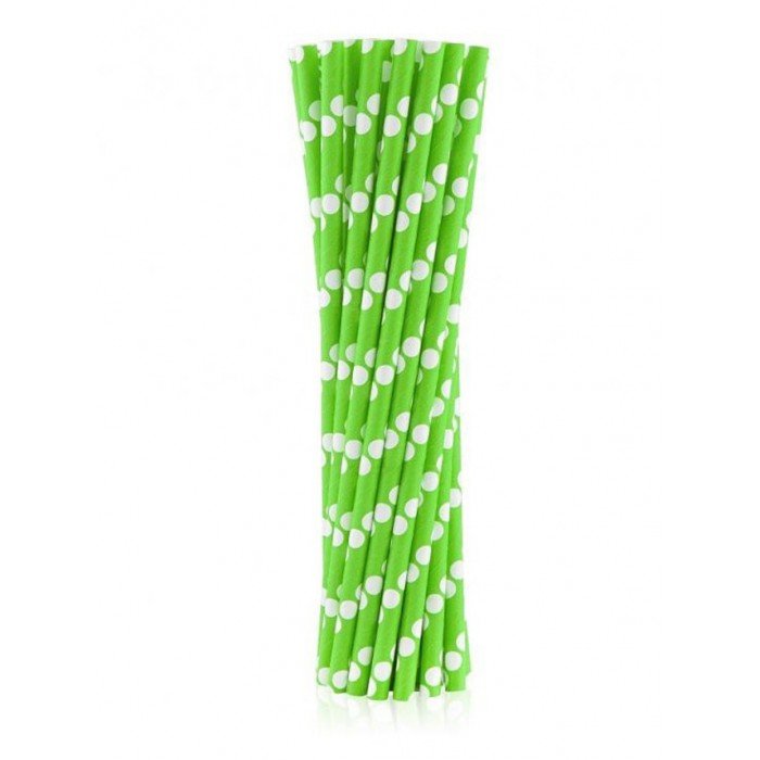 Green Polka Dots, Zöld papír szívószál 24 db-os