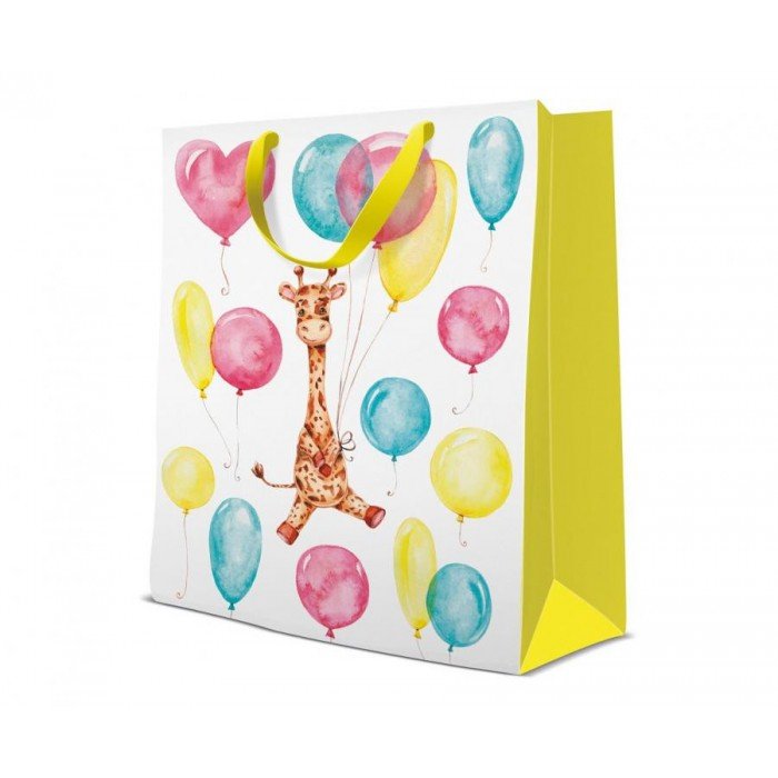 Giraffe with Balloon, Zsiráf papír ajándéktasak 26x33 cm