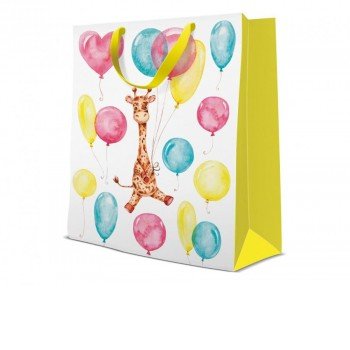 Giraffe with Balloon, Zsiráf papír ajándéktasak 26x33 cm Giraffe with Balloon, Zsiráf papír ajándéktasak 26x33 cm