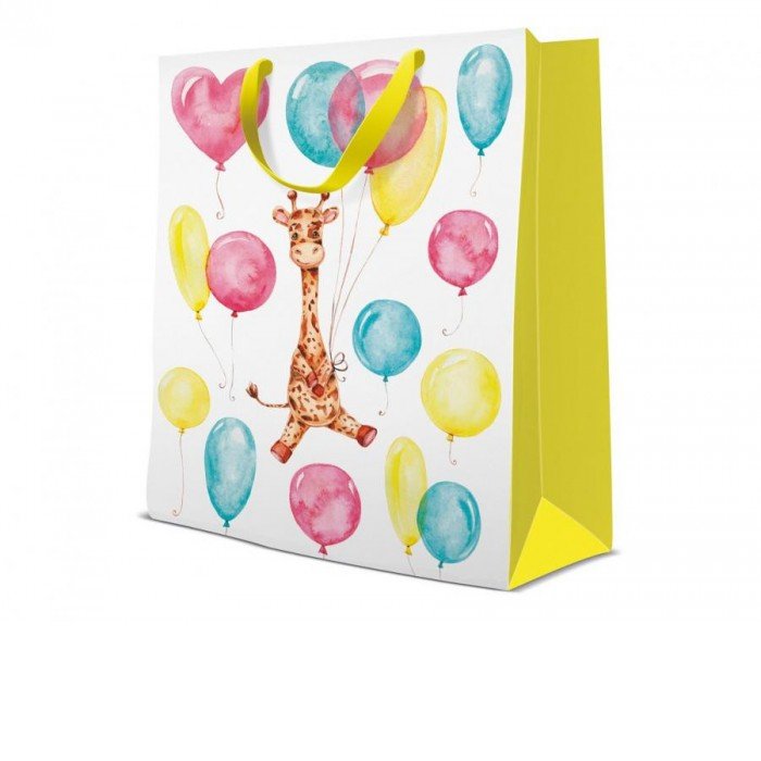 Giraffe with Balloon, Zsiráf papír ajándéktasak 26x33 cm Giraffe with Balloon, Zsiráf papír ajándéktasak 26x33 cm